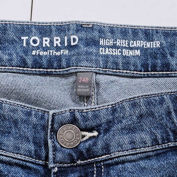Torrid Jeans Womens 24R Blue Denim High Rise Carpenter Stretch Wide Leg Pockets - Picture 3 of 16